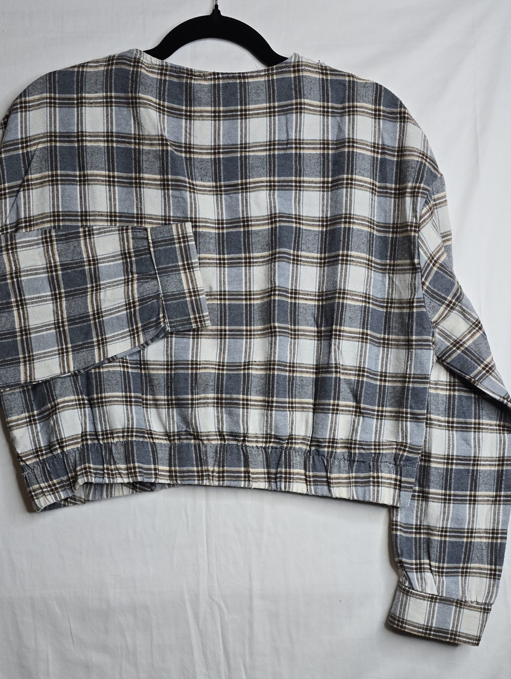 Hesperus Gray Brown Plais Long Sleeve Crossover Buttondown Country Granola Boho - Picture 8 of 8